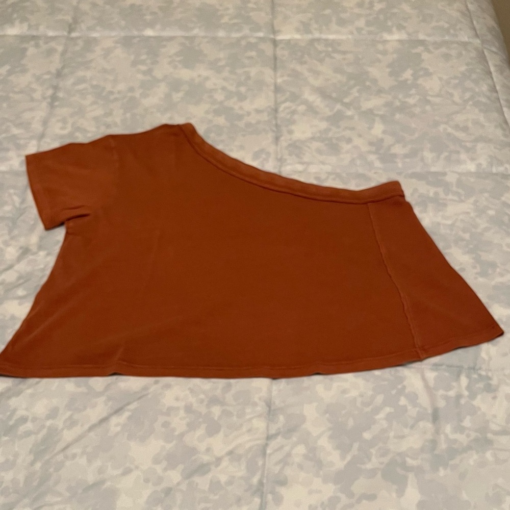 We The Free Burnt Orange Asymmetrical Crop Top Short Sleeve Tee